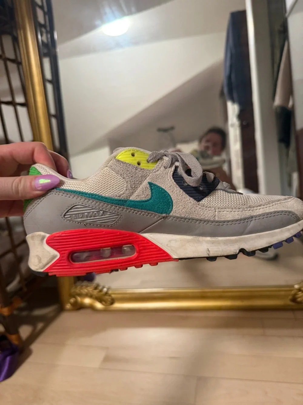 Nike Gray Mesh Air Max Sneakers with Teal, Pink & Green Accents - Picture 4 of 5